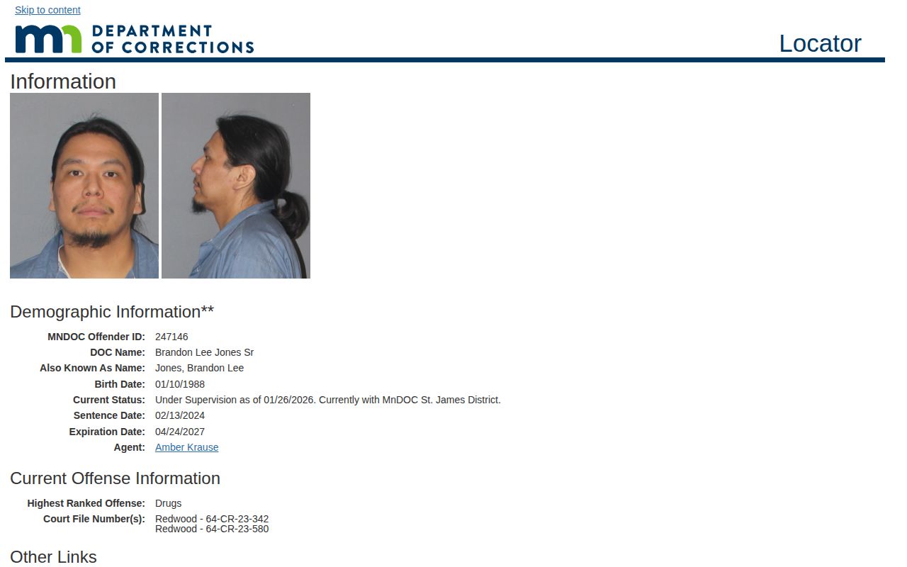 Minnesota DOC supervision status fields used to verify Grant County parole or probation