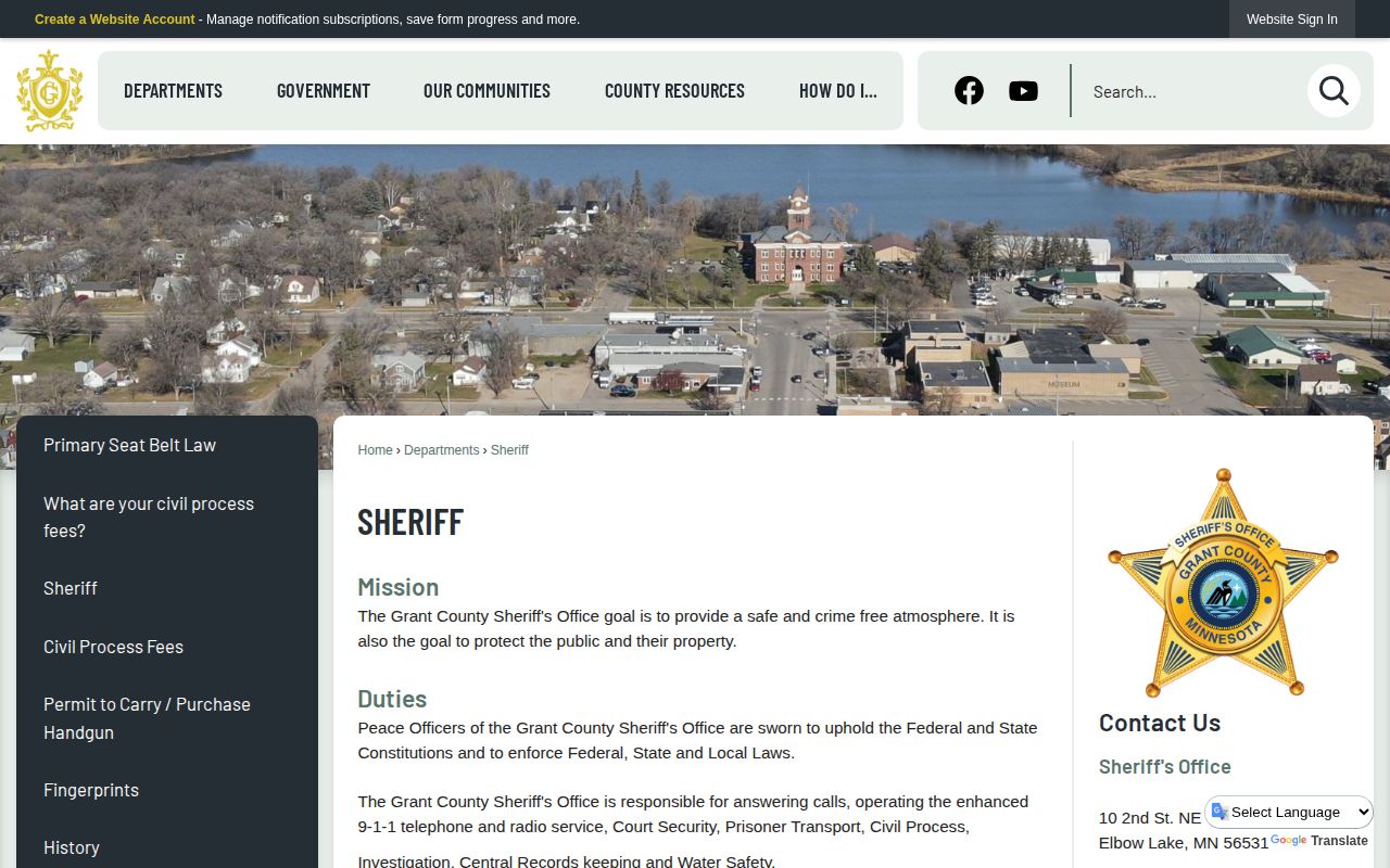 Grant County Sheriff records and custody page without a released mugshot gallery