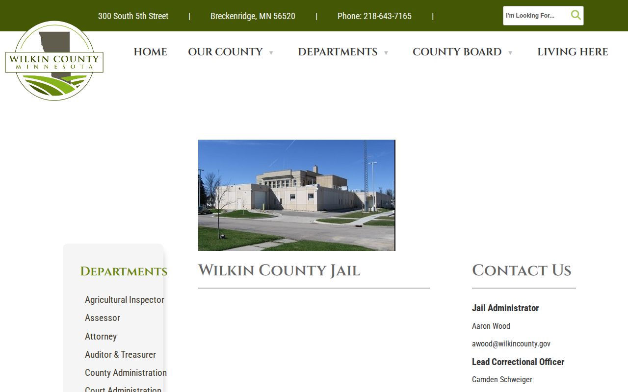 Wilkin County Jail receiving facility page for Grant County 72-hour release records